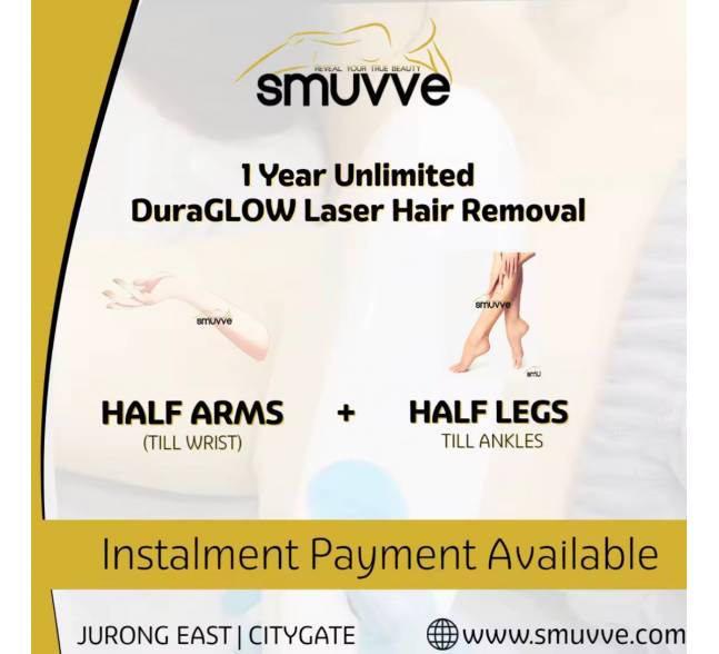 Half Arm (Till Wrist) + Half Legs (Till ankle) 1 Year DuraGLOW Laser Hair Removal